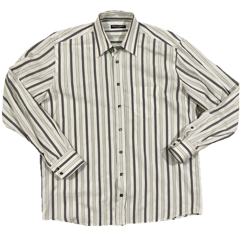 DOLCE & GABBANA Shirt Men's Large 17 1/2-44 Long Sleeve Striped Dress Shirt